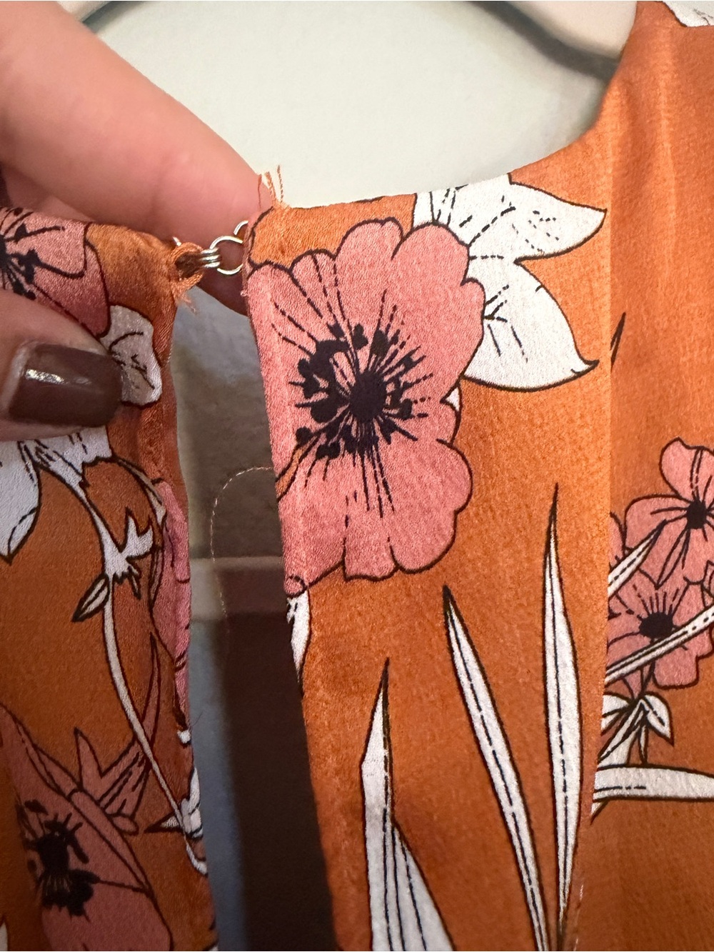 Express Rust Floral Wrap Mini Dress with Pink Blooms - Picture 4 of 5